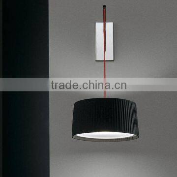 0814-28 Red Black Fabric Wrapped Shade Pleated Plexiglass Wall Light photo-3