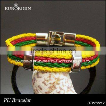BTW12212 Braided PU Cord Bracelet With 3 Color Mixed Leather