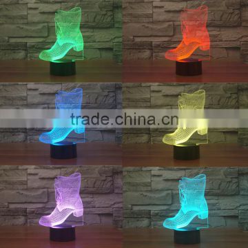 3D Optical Night Light Boot Shoes 7 RGB Light Colors 10 LEDs AA Battery or DC 5V Mixed Lot