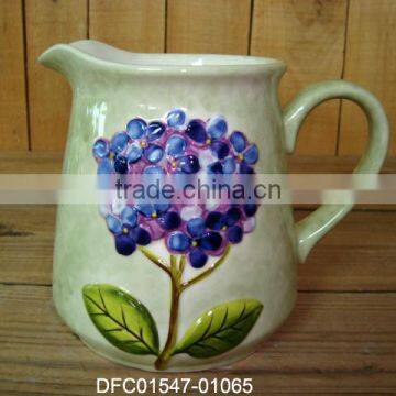 Embossed and Hand-painted Ceramic Water Jug