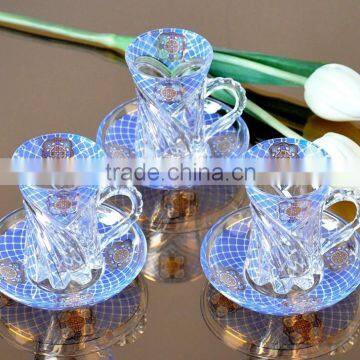 12pcs decal glass tea cup and saucer set