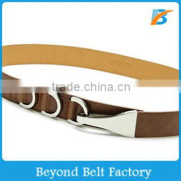 Ladies' Fashion Brown Color Fake PU Leather Dress Belt with Clasp Enclosure