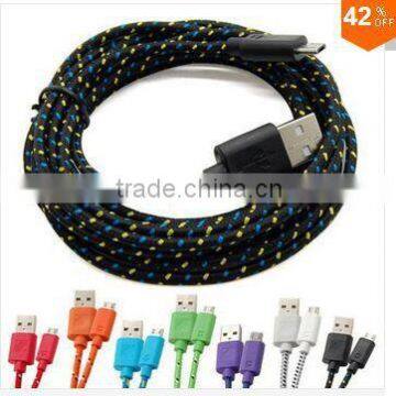 Colorful 2M 6 FT Fabric Braided Flat Micro USB Data Sync Cable Charging Cord for Samsung Galaxy S2 S3 S4 I9500