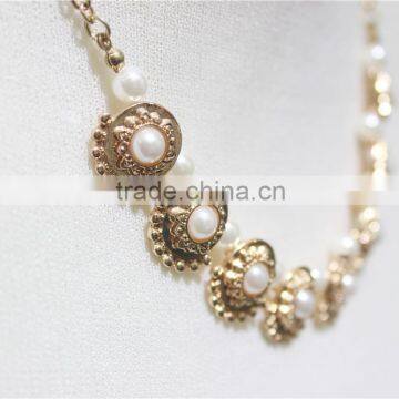 Newest Gold Metal W/Pure White Pearl Goldtone Pendant Necklace Simple Chain Necklace2016 Fashion Style Wholesale photo-3