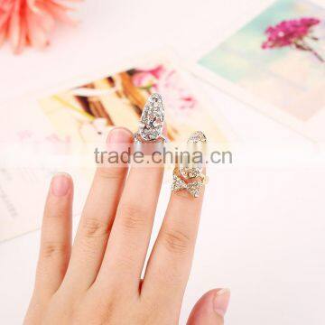 New Design Exaggerated Rhinestone Ring Ornaments Crystal Butterfly Hollow Beads Crown Nail Flase Nail Rings For Women