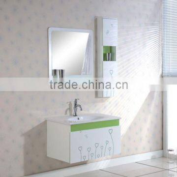 white mirrored MDF, PVC wall mounted camber shower tray and bathroom vanity