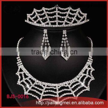 Mesh design jewelry women diamond tiara necklace earrings sets