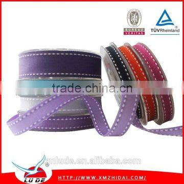 Stitched Ribbon Multicolor Printed White Edge Stitched Grosgrain Ribbon