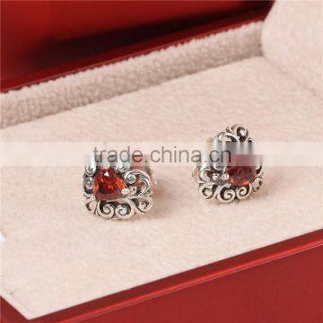Garnet Heart Shape Cubic Zirconia Gemstone Silver Earring photo-5