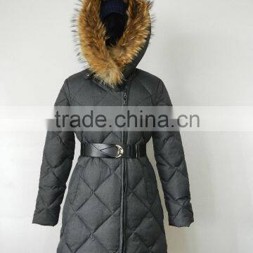 women real raccoon fur hood diamond puffer quilted waterproof down jacket