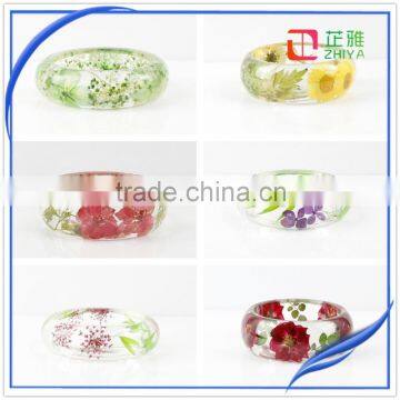 2016 Europe Handmade High-bright Pressed Real Dried Flower Clear Resin Silicone Bangle Bracelet photo-4