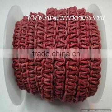 Braided Leather cords -Stair braided round leather cords 10mm-se v rose