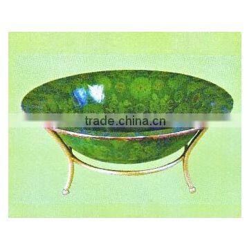 Round Wooden Tripod Bowl, Wooden Serving Tray, Bowl, Tray, Green Tray, Tripod Bowl, Tripod