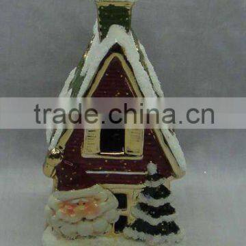 ceramic christmas house tea-light candle holder