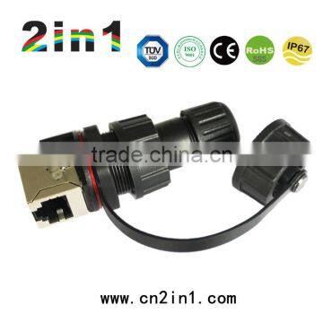 IP67 Front Panel Mounted Male Female Waterproof RJ45 Connector with Ethernet Cable
