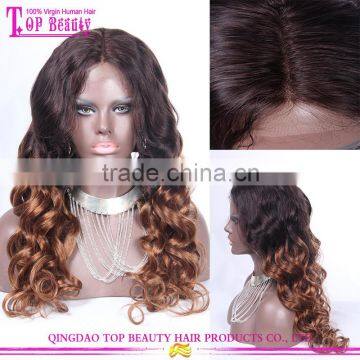 Qingdao factory supply ombre lace front wig color #2/30 Virgin Brazilian human hair ombre w