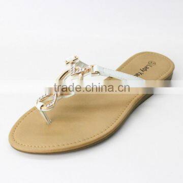 latest ladies fashion flat slipper sandals with rhinestone