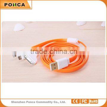 3 in 1 usb cable USB2.0 data cable, flat noodle usb cable for samsung s3 s4 for iphone 5 iphone 6