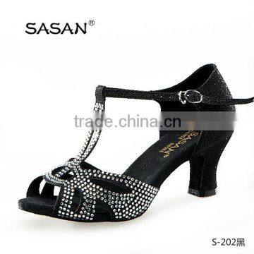 White Crystal Woman Salsa Dance Shoes Low Thick Heel