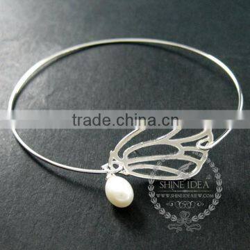 65mm Diameter One End Open 14K Light Gold,silver Butterfly Wing Fresh Water Pearl Charm Wiring Fashion Bangle Bracelet 6490056 photo-3