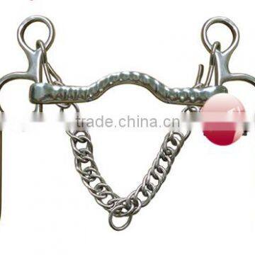 Stainless steel horse Military Elbow bit Low port mouth with hooks and curb chain(Type-053)