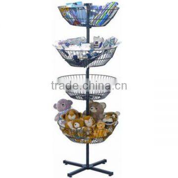 4 Tier Floor Metal Round Rotating Display Rack with Sign Holder & Prong Base Hot