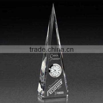 2016 Optical Crystal Pyramid with Beveled Edges and Silver Clock,Crystal Desk Clock