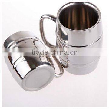 SS barrel copper mug ,SS barrel shaped stainless steel beer mug , custom logo etched ideal for promotion