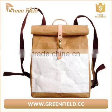 Washable Kraft Paper Backpack Brown And White Paper Laptop Backpack