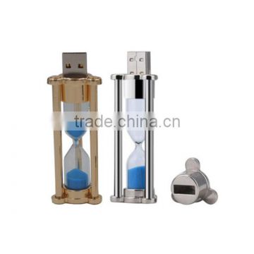 Wholesale OEM hourglass shape usb flash drive, novelty metal sand timer usb flash drive