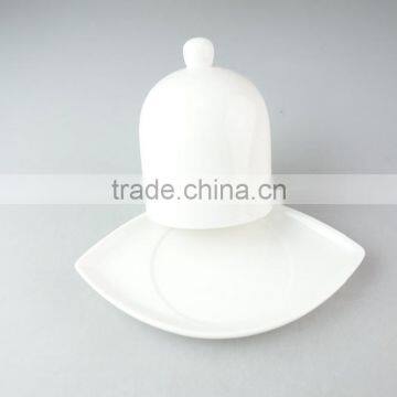 Pure White Ceramic Porcelain Dinnerware Type Butter Dish With Lid for Hotel Used photo-2