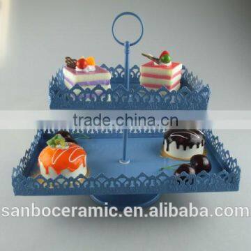 Rectangle Shape, 2 Tier Cup Cake Stand, Metal Cake Plate Color Box Packing for Wedding photo-3