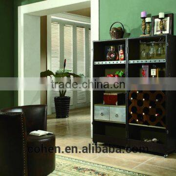 Top Quality American Design Retro Vintage Style Top Grain Leather/PU Storage Wine Cabinet for Livingroom Furniture