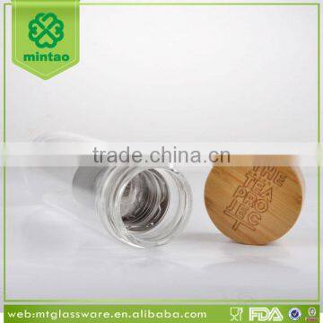Promotion 400ml Custom Braned Double Wall Glass Drink Tea Water Bottles With Bamboo Lid photo-4