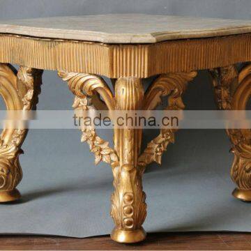 Champagne gold coffee table with marble top, French furniture