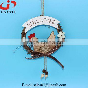 Hot sales with wood chicken easter decorations rattan wreath