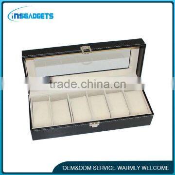 6 Grid Watch Display Storage Case Jewelry Collection Organizer Leather Box photo-3