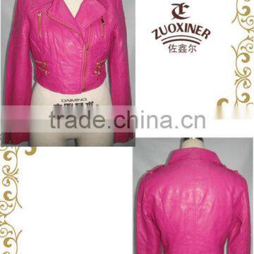 Fashion leather jacket for ladies,red leather jacket