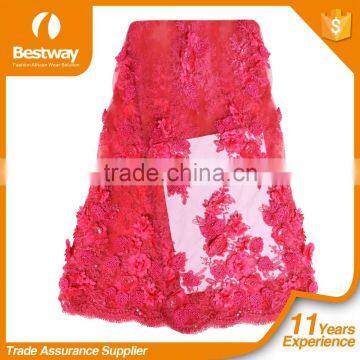 Hot Design Bestway 3d Flower French Tulle Lace Fabric With Beads And Stones For Party Dress FL0167 photo-6