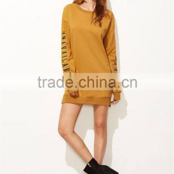 Custom Design Women Letter Embroidered Drop Shoulder Slit Sweatshirt Dress Pullover Split Sides Hoodies photo-5