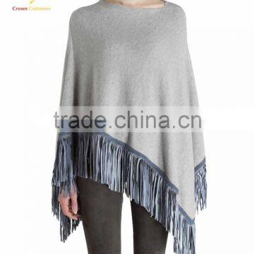 Solid Color Pure Cashmere Poncho Shawl With Tassel photo-2