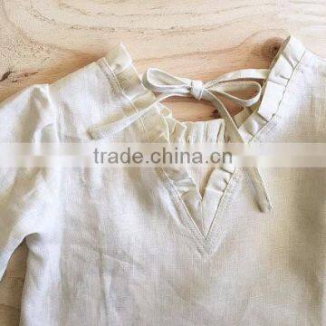 Latest Design Summer Tops Linen Pattern Medium Sleeve Baby Girl Fancy Shirts photo-2