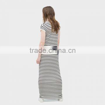 Ladies Stripe Dress Shortsleeve Maxi Dress photo-3