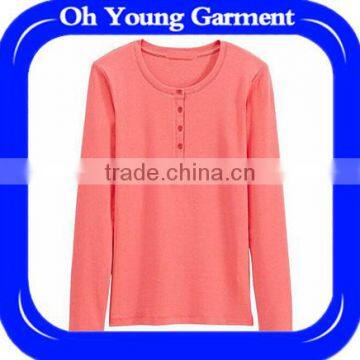 GOOD-LOOKING PINK SINGLE-BREAST COTTON&SPANDEX T-SHIRT FOR YOUNG LADY TRENDY AEROPOSTALE SHIRT LONG SLEEVE FOR LADY TOP QUALITY