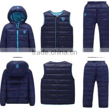 Custom Made New Design Casual Children Kids 3 Pcs Winter Clothing Sets(jacket+vest+pants) photo-6