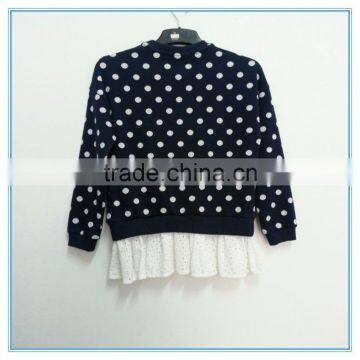 Wholesale 100% Cotton Girls Dot t Shirt Navy Background White Dot t Shirt Children Casual Wear photo-2