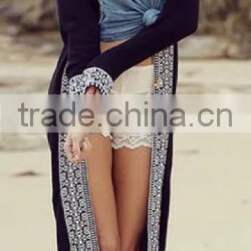 Runwaylover EY1054C New Fashion 2017 Ladies Long Style Embroidery Cardigan Coats