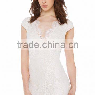 Sexy v Neck Cap Sleeve Cap Lace Dress for Lady photo-2
