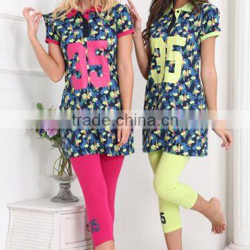 WOMEN SUMMER FASHION PAJAMAS S/S POLO TOP + LEGGING PYJAMAS WHOLESALE