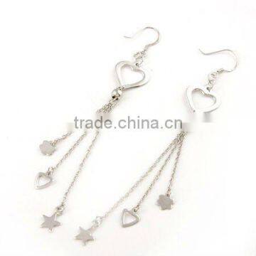 925 sterling silver cheap heart shaped dangling earrings